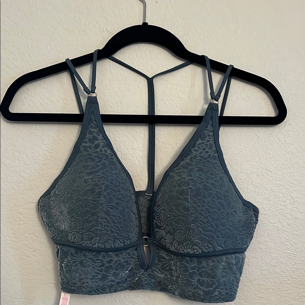 Victoria Secret Floral Lace Bralette in Blueish Gray- Size Large